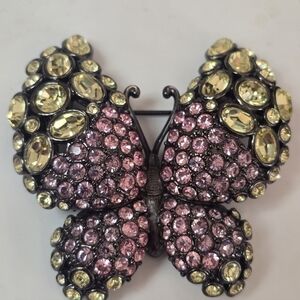 Nolan Miller Butterfly Brooch Pink Yellow Crystal Pavé